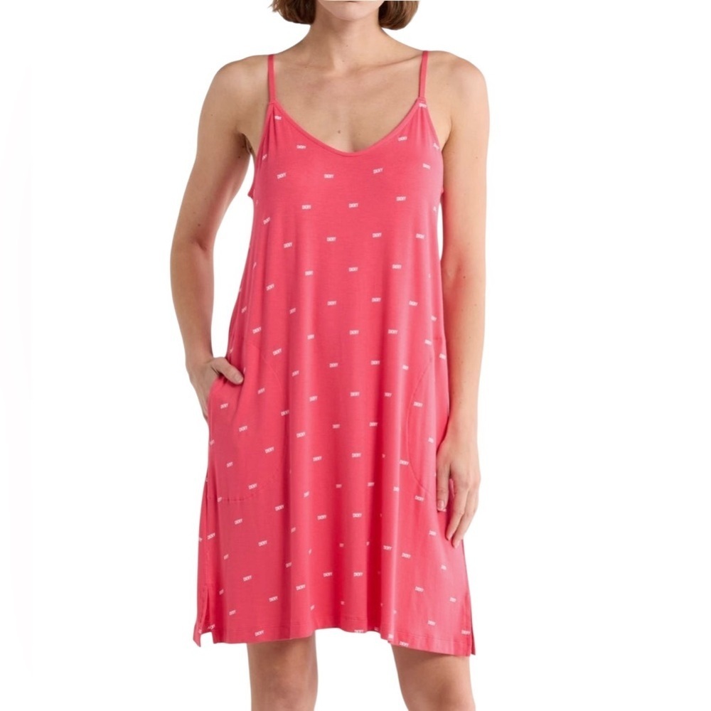 DKNY Hot Pink & White DKNY Logo Print Chemise Nightgown NWT M L